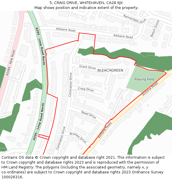 5, CRAIG DRIVE, WHITEHAVEN, CA28 6JX: Location map and indicative extent of plot