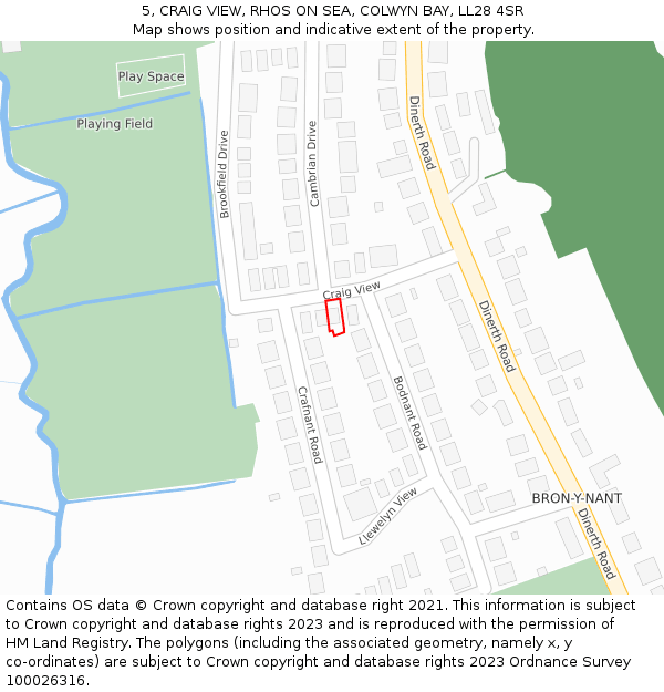 5, CRAIG VIEW, RHOS ON SEA, COLWYN BAY, LL28 4SR: Location map and indicative extent of plot