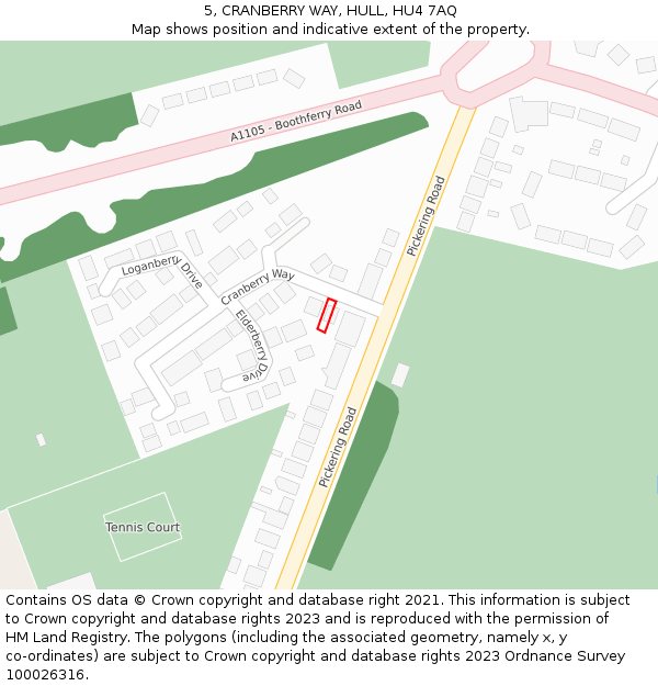 5, CRANBERRY WAY, HULL, HU4 7AQ: Location map and indicative extent of plot