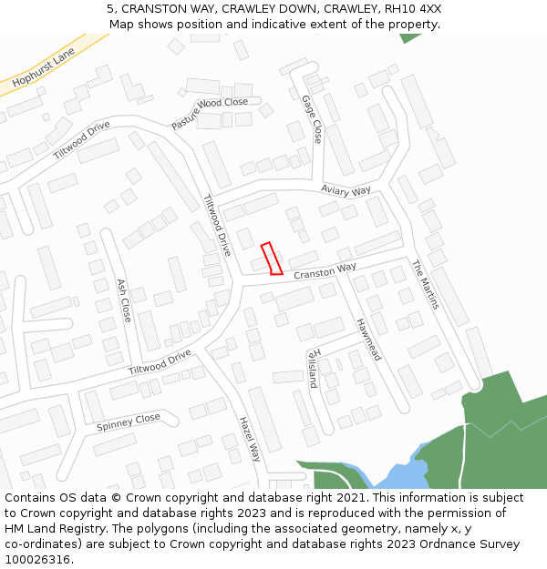 5, CRANSTON WAY, CRAWLEY DOWN, CRAWLEY, RH10 4XX: Location map and indicative extent of plot