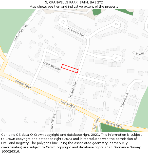 5, CRANWELLS PARK, BATH, BA1 2YD: Location map and indicative extent of plot