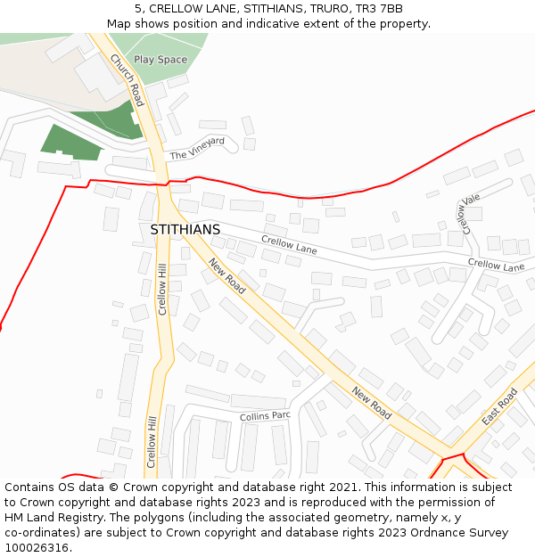 5, CRELLOW LANE, STITHIANS, TRURO, TR3 7BB: Location map and indicative extent of plot