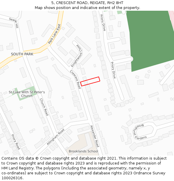 5, CRESCENT ROAD, REIGATE, RH2 8HT: Location map and indicative extent of plot
