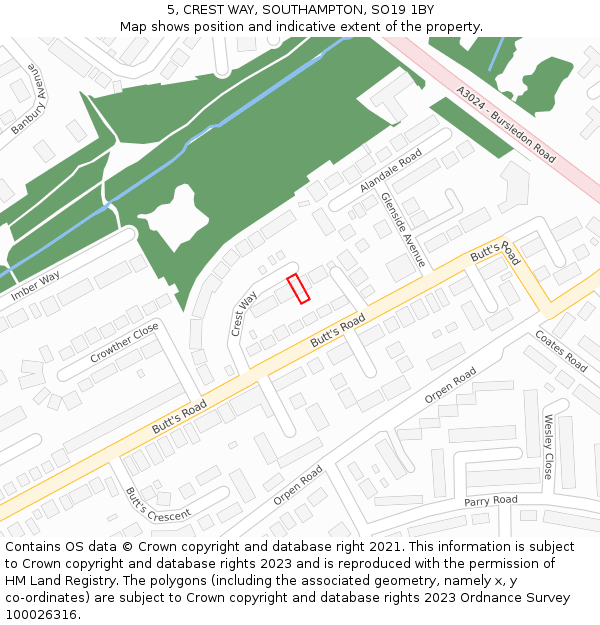 5, CREST WAY, SOUTHAMPTON, SO19 1BY: Location map and indicative extent of plot