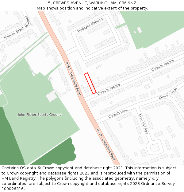 5, CREWES AVENUE, WARLINGHAM, CR6 9NZ: Location map and indicative extent of plot