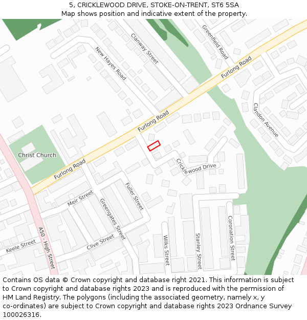 5, CRICKLEWOOD DRIVE, STOKE-ON-TRENT, ST6 5SA: Location map and indicative extent of plot