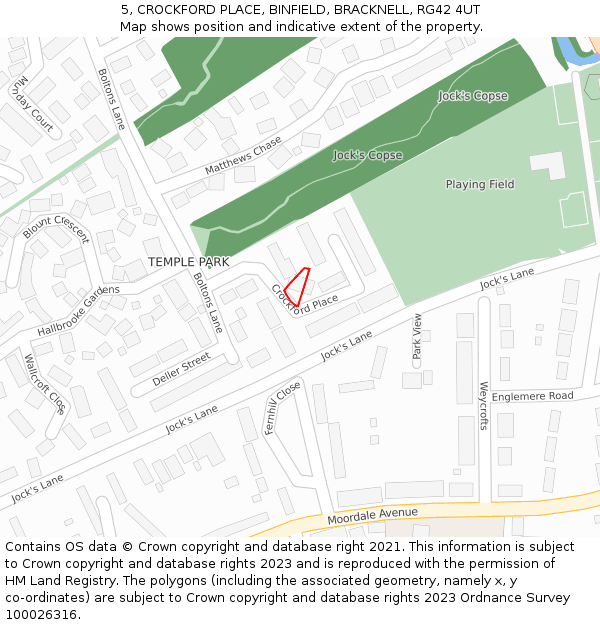 5, CROCKFORD PLACE, BINFIELD, BRACKNELL, RG42 4UT: Location map and indicative extent of plot