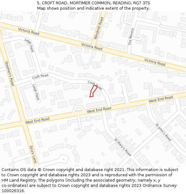 5, CROFT ROAD, MORTIMER COMMON, READING, RG7 3TS: Location map and indicative extent of plot