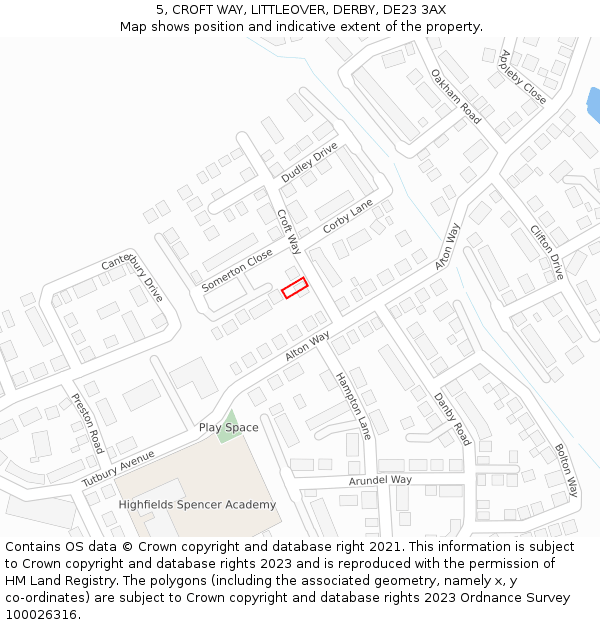 5, CROFT WAY, LITTLEOVER, DERBY, DE23 3AX: Location map and indicative extent of plot