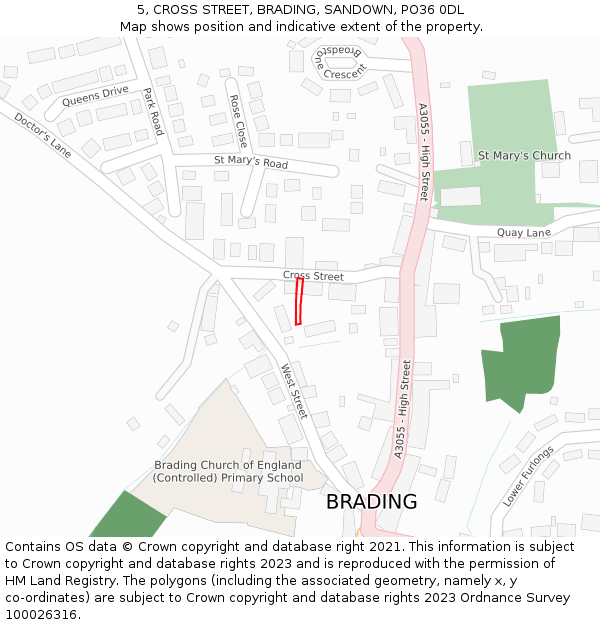 5, CROSS STREET, BRADING, SANDOWN, PO36 0DL: Location map and indicative extent of plot