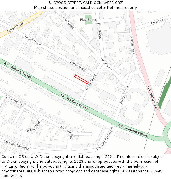 5, CROSS STREET, CANNOCK, WS11 0BZ: Location map and indicative extent of plot