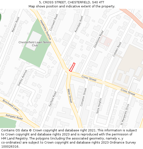 5, CROSS STREET, CHESTERFIELD, S40 4TT: Location map and indicative extent of plot