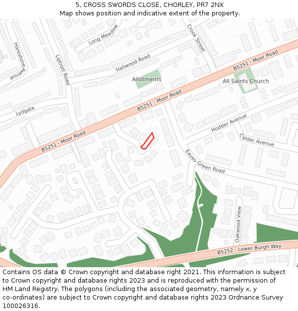 5, CROSS SWORDS CLOSE, CHORLEY, PR7 2NX: Location map and indicative extent of plot