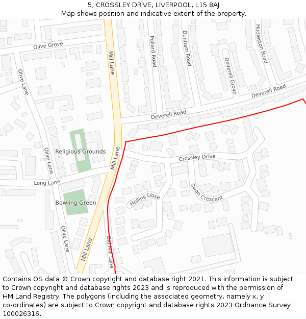 5, CROSSLEY DRIVE, LIVERPOOL, L15 8AJ: Location map and indicative extent of plot