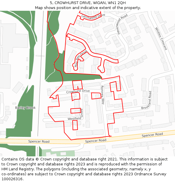 5, CROWHURST DRIVE, WIGAN, WN1 2QH: Location map and indicative extent of plot