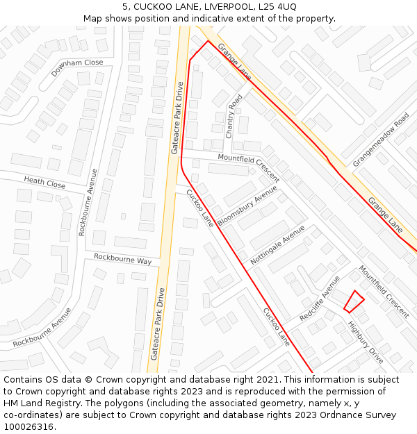 5, CUCKOO LANE, LIVERPOOL, L25 4UQ: Location map and indicative extent of plot