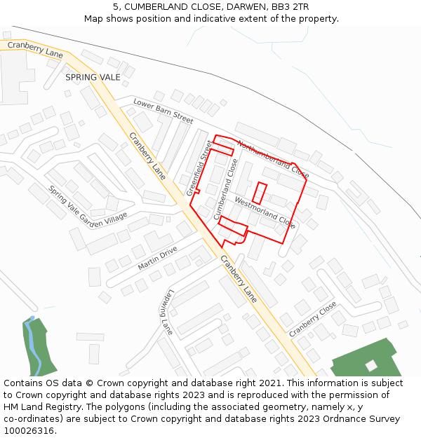 5, CUMBERLAND CLOSE, DARWEN, BB3 2TR: Location map and indicative extent of plot