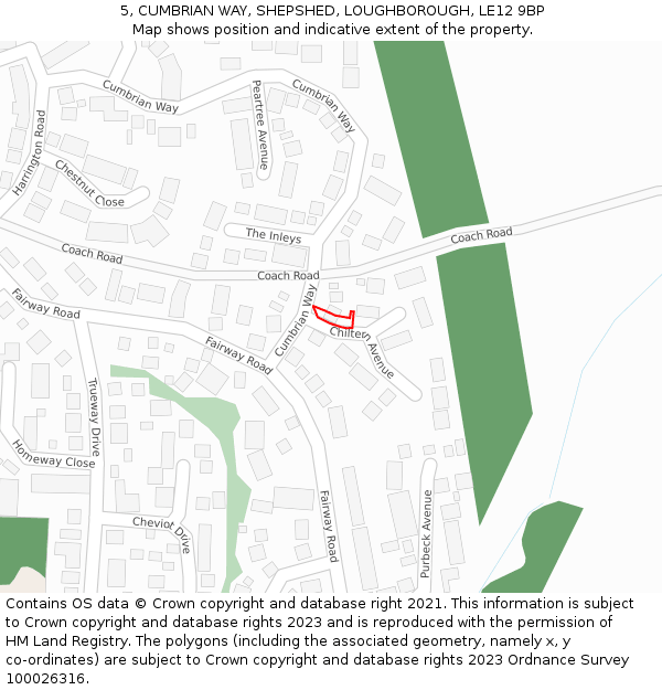 5, CUMBRIAN WAY, SHEPSHED, LOUGHBOROUGH, LE12 9BP: Location map and indicative extent of plot