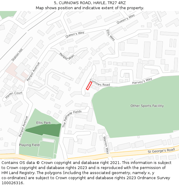 5, CURNOWS ROAD, HAYLE, TR27 4RZ: Location map and indicative extent of plot