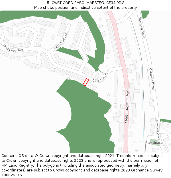 5, CWRT COED PARC, MAESTEG, CF34 9DG: Location map and indicative extent of plot