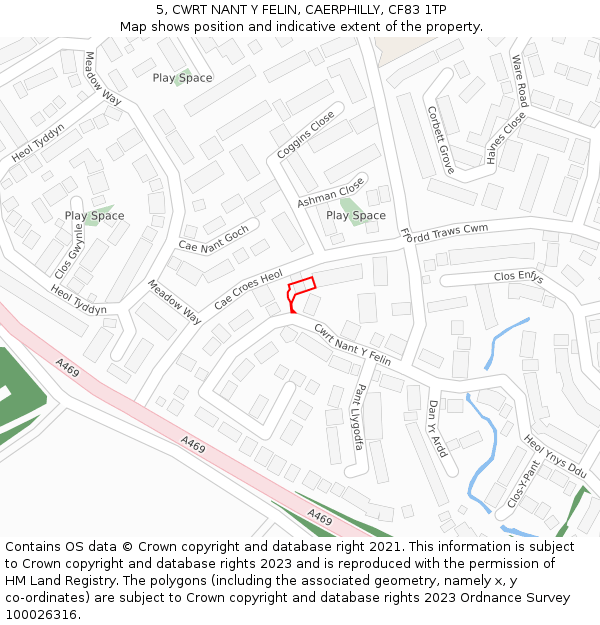 5, CWRT NANT Y FELIN, CAERPHILLY, CF83 1TP: Location map and indicative extent of plot