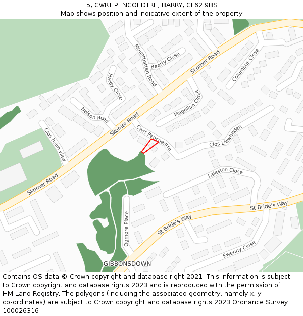 5, CWRT PENCOEDTRE, BARRY, CF62 9BS: Location map and indicative extent of plot