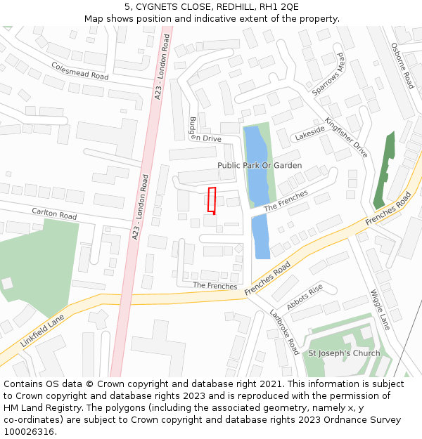 5, CYGNETS CLOSE, REDHILL, RH1 2QE: Location map and indicative extent of plot