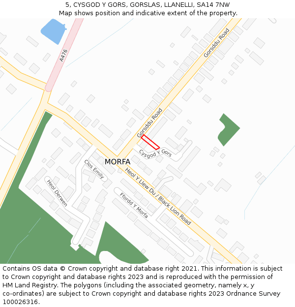 5, CYSGOD Y GORS, GORSLAS, LLANELLI, SA14 7NW: Location map and indicative extent of plot