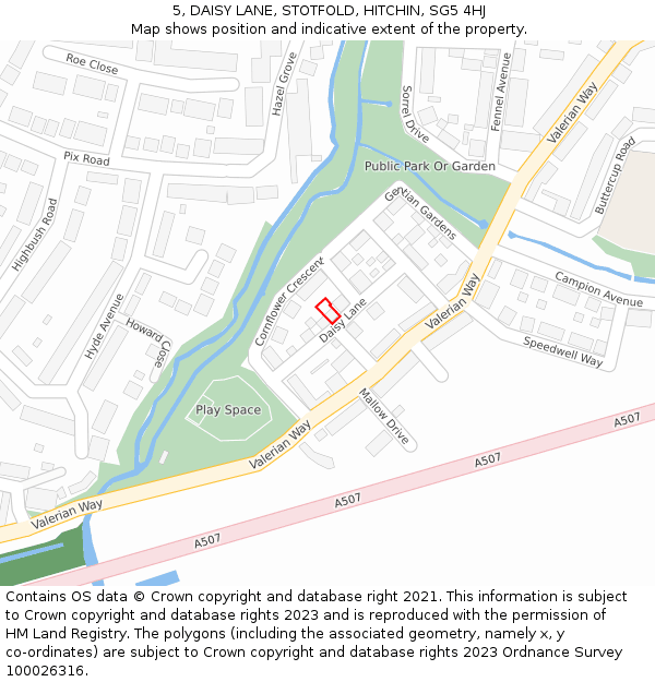 5, DAISY LANE, STOTFOLD, HITCHIN, SG5 4HJ: Location map and indicative extent of plot