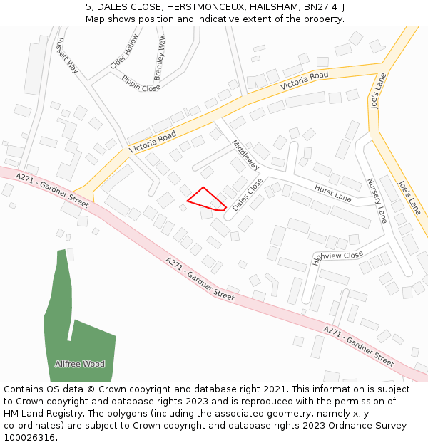 5, DALES CLOSE, HERSTMONCEUX, HAILSHAM, BN27 4TJ: Location map and indicative extent of plot