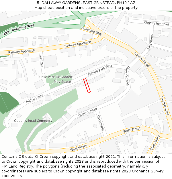 5, DALLAWAY GARDENS, EAST GRINSTEAD, RH19 1AZ: Location map and indicative extent of plot