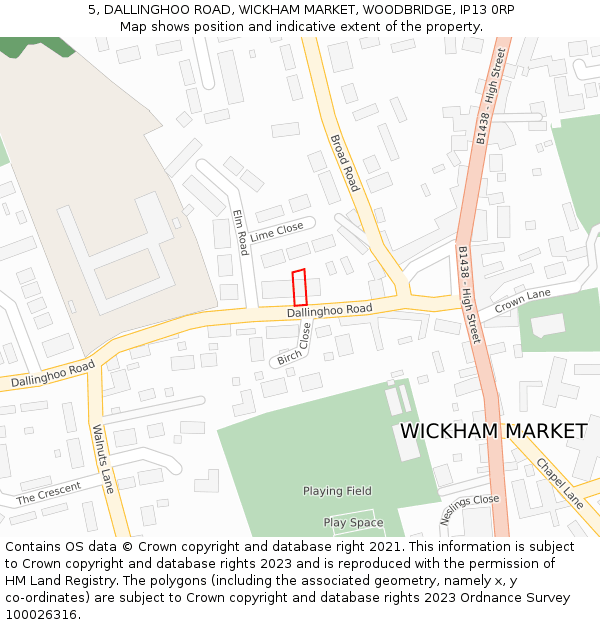 5, DALLINGHOO ROAD, WICKHAM MARKET, WOODBRIDGE, IP13 0RP: Location map and indicative extent of plot