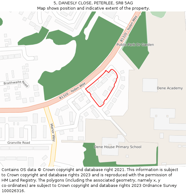 5, DANESLY CLOSE, PETERLEE, SR8 5AG: Location map and indicative extent of plot