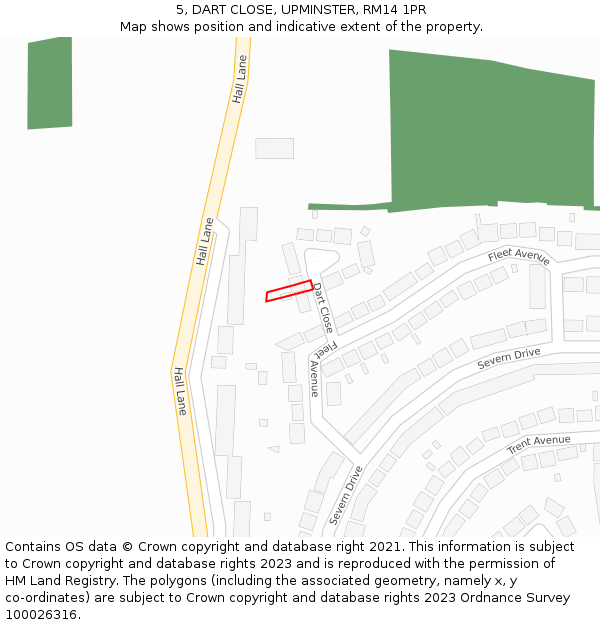 5, DART CLOSE, UPMINSTER, RM14 1PR: Location map and indicative extent of plot