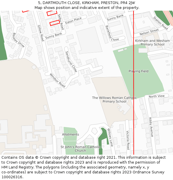5, DARTMOUTH CLOSE, KIRKHAM, PRESTON, PR4 2JW: Location map and indicative extent of plot