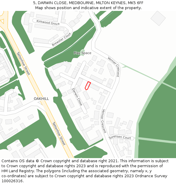 5, DARWIN CLOSE, MEDBOURNE, MILTON KEYNES, MK5 6FF: Location map and indicative extent of plot