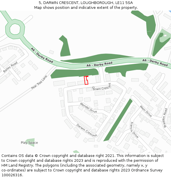 5, DARWIN CRESCENT, LOUGHBOROUGH, LE11 5SA: Location map and indicative extent of plot