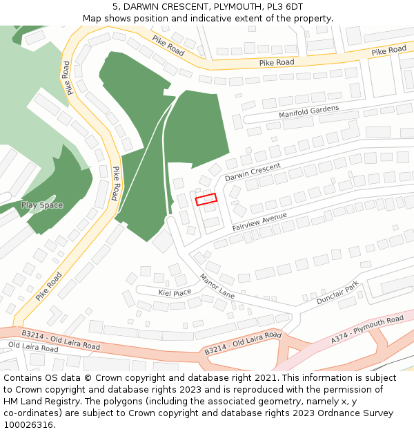 5, DARWIN CRESCENT, PLYMOUTH, PL3 6DT: Location map and indicative extent of plot