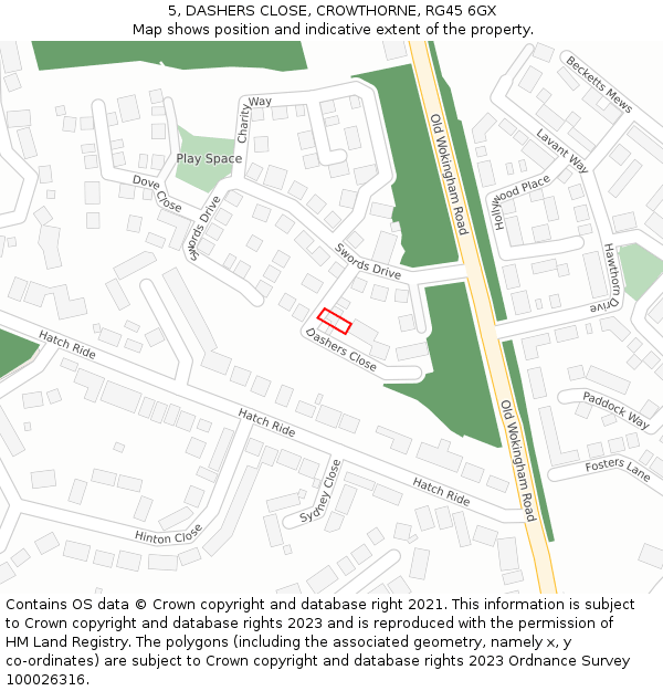 5, DASHERS CLOSE, CROWTHORNE, RG45 6GX: Location map and indicative extent of plot