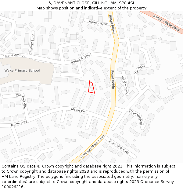 5, DAVENANT CLOSE, GILLINGHAM, SP8 4SL: Location map and indicative extent of plot