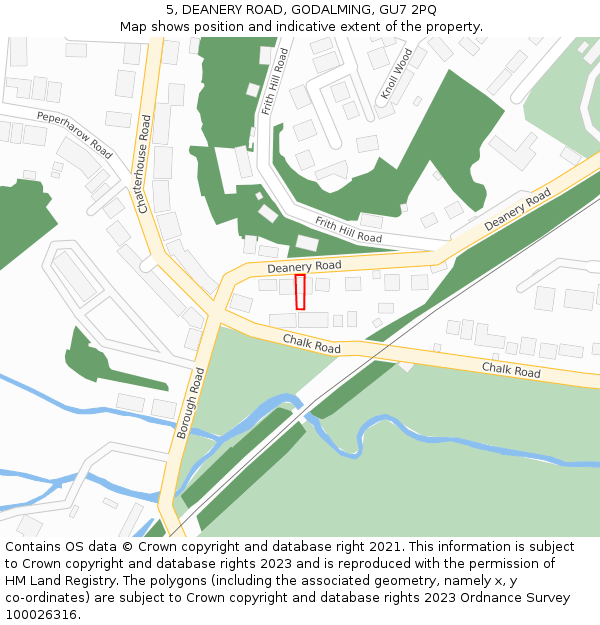 5, DEANERY ROAD, GODALMING, GU7 2PQ: Location map and indicative extent of plot