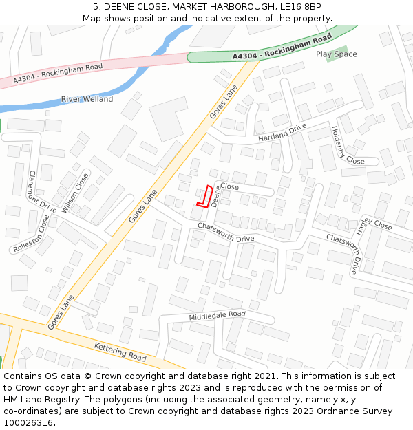 5, DEENE CLOSE, MARKET HARBOROUGH, LE16 8BP: Location map and indicative extent of plot