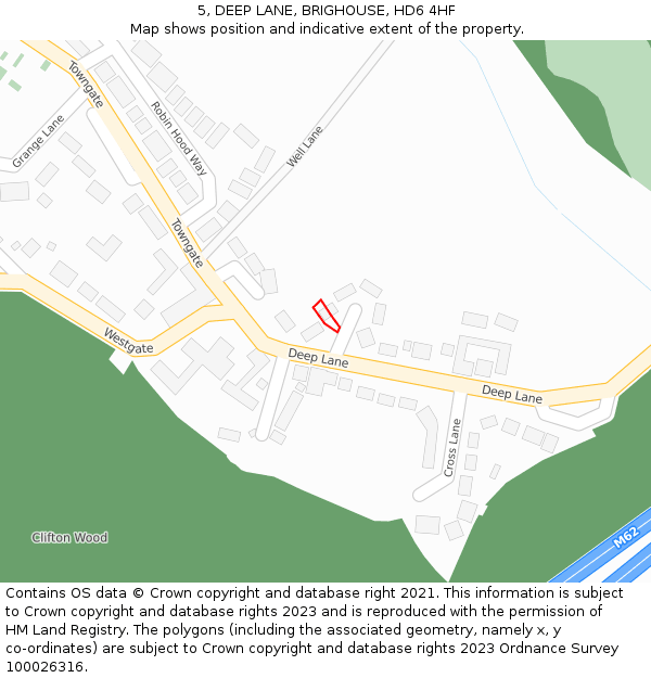 5, DEEP LANE, BRIGHOUSE, HD6 4HF: Location map and indicative extent of plot