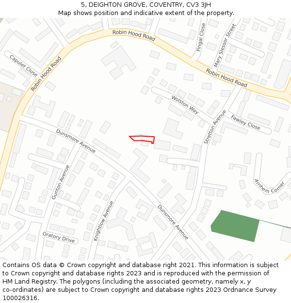 5, DEIGHTON GROVE, COVENTRY, CV3 3JH: Location map and indicative extent of plot