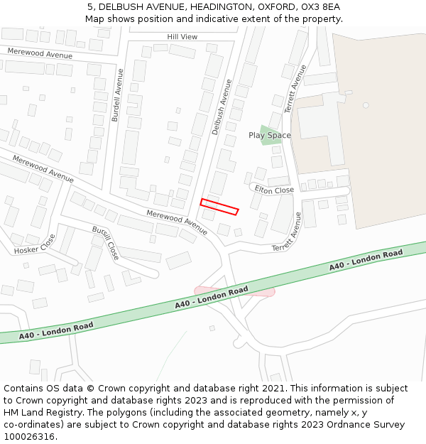 5, DELBUSH AVENUE, HEADINGTON, OXFORD, OX3 8EA: Location map and indicative extent of plot