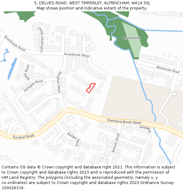 5, DELVES ROAD, WEST TIMPERLEY, ALTRINCHAM, WA14 5XJ: Location map and indicative extent of plot