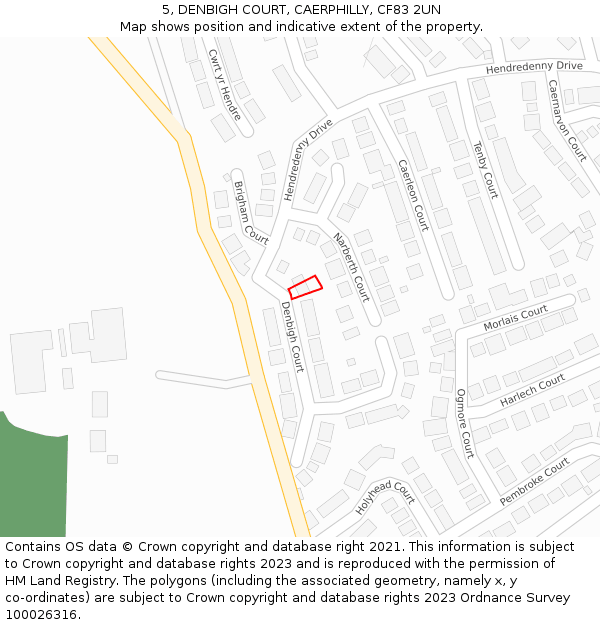 5, DENBIGH COURT, CAERPHILLY, CF83 2UN: Location map and indicative extent of plot