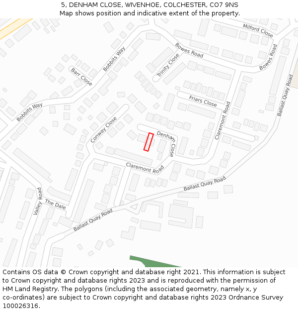 5, DENHAM CLOSE, WIVENHOE, COLCHESTER, CO7 9NS: Location map and indicative extent of plot