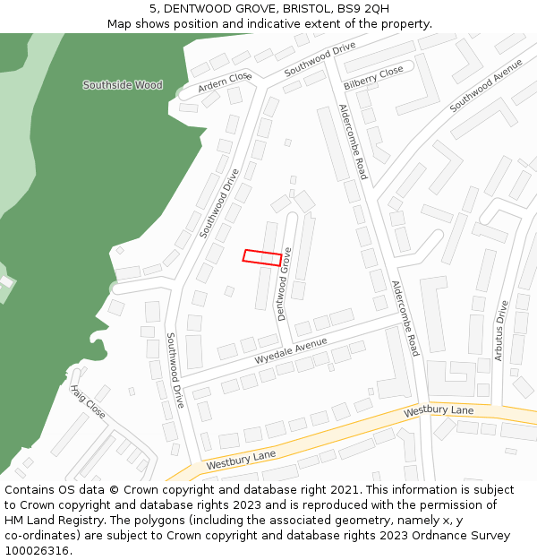 5, DENTWOOD GROVE, BRISTOL, BS9 2QH: Location map and indicative extent of plot