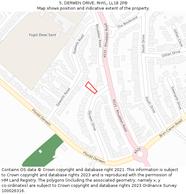 5, DERWEN DRIVE, RHYL, LL18 2PB: Location map and indicative extent of plot